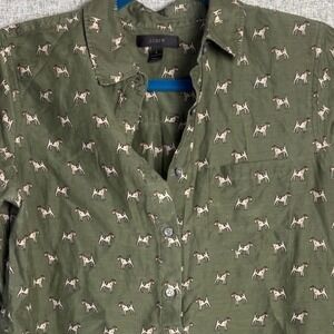 J.Crew Airedale Terrier Dog Half Button‎ Down Popover Henley Shirt Cotton/Silk 2